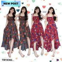 ME18362  Dress 2 in 1 ผูกไหล่ &amp; ผูกคอ เดรสลายดอก หน้าสั้นหลังยางแวกหน้า งานผ้าไหมอิตาลีผ้าพริ้ว เพิ่มความคิ้ว กระโปรงเย็บระบายชายเพิ่มดีเทลความสวยความเปี้ยวความน่ารักๆๆ งานหรูหรามากๆจร้า