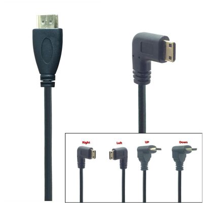 0.5M 90 derajat sudut Mini HDTV Male ke Male M/M konektor kabel V1.4 untuk DSLR kamera Video Monitor LCD