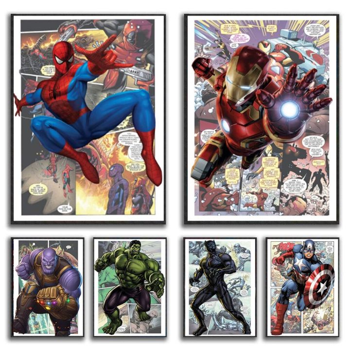 Avengers Comic Canvas Paintings cetak gambar Spiderman Iron Man Hurk ...