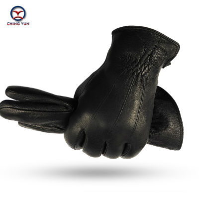 2021CHING YUN 2020 new winter mens Genuine Leather Real hair gloves men Thicken warm and soft mens black gloves male wool lining