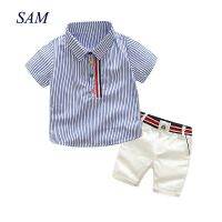 2022 Boys summer fashion clothing sets kids striped short-sleeved T-shirt + shorts 2 pcs suit gentleman clothes for children