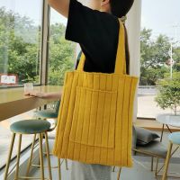 Female Concise Designer Knitting Top-handle Tote Bag Women Teenager Simple Crochet Braid Wool Soft Open Shopping Shopper Handbag