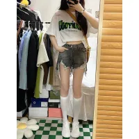 Design Sense Babes Raw Edge Ripped High Waist Denim Shorts Female Small Summer Thin A Word Hot Pants Tide