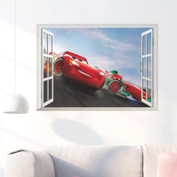 mcqueen-racing-cars-stickers-on-the-wall-for-kids-room-boys-fake-window-sticker-murals-for-walls-childrens-decoration-3d-decals