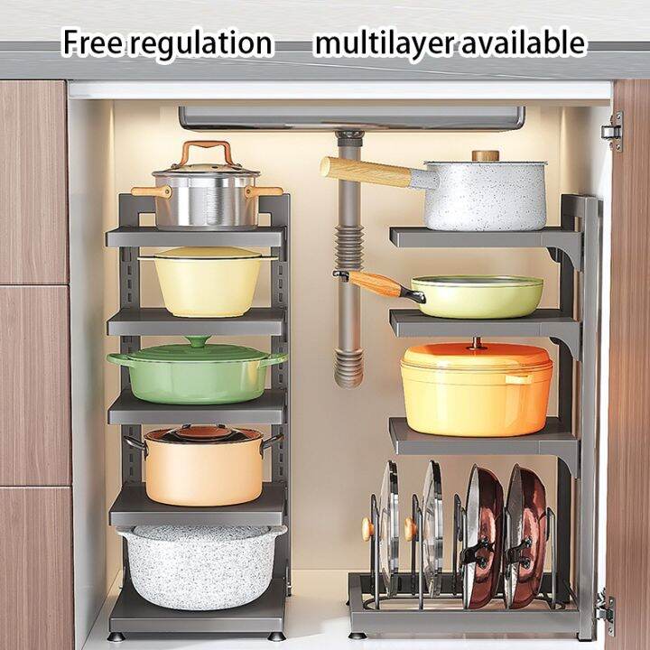 Kitchen Organizer Pan Rack Adjustable Cookware Rack For Countertop