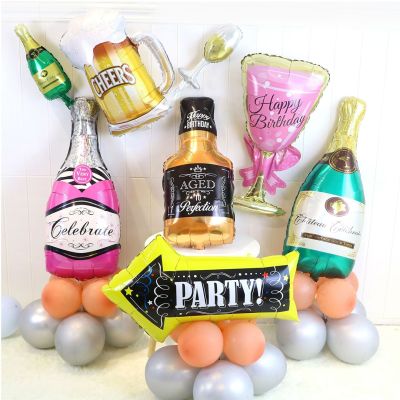 Unique Champagne Wine Bottle Balloon Beer-Glass Goblet Balloons For Birthday Wedding Party Decoration Globos Adhesives Tape