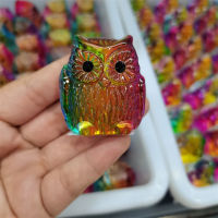 1pcs Handmade Colored Creative Glass Owl Decoration Figurine Model Sculpture Hand Blown Glass Art Figurine Collectible ,Bedro