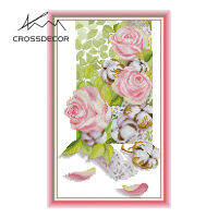 Crossdecor ดอกไม้ Cross Stitch ชุดกุหลาบและผ้าฝ้ายจุดประทับตราผ้าใบทำด้วยมือ DMC 11CT 14ct เย็บปักถักร้อย DIY เย็บปักถักร้อยด้ายฝ้ายชุดสำหรับผู้เริ่มต้นตกแต่งสำหรับ Sala Wall