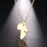 DOTIFI Stainless Steel Necklace For Women Man Africa Map Gold Color Pendant Necklace Engagement Jewelry