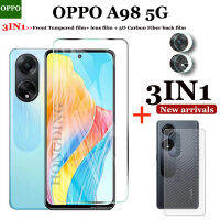 (3 In 1) OPPO กระจกนิรภัยสำหรับ A98ฟิล์มแก้วนิรภัยฟิล์มป้องกัน5G + แผ่นคาร์บอนไฟเบอร์ + เลนส์กล้องถ่ายรูป