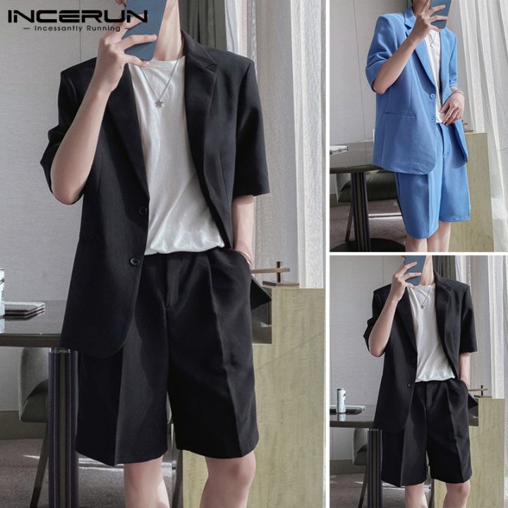 incerun-เสื้อสูทแขนสั้น-กางเกงขาสั้น-สไตล์เกาหลี-แฟชั่นผู้ชาย-qc8191603