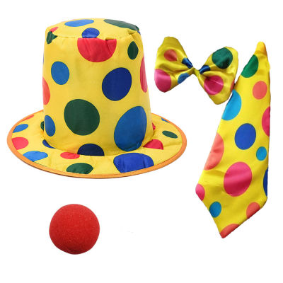 Polka Dots Clown Hat Tie Bow Clown Nose Circus Accessories for Party Holiday Festival Props Costume Cosplay Halloween