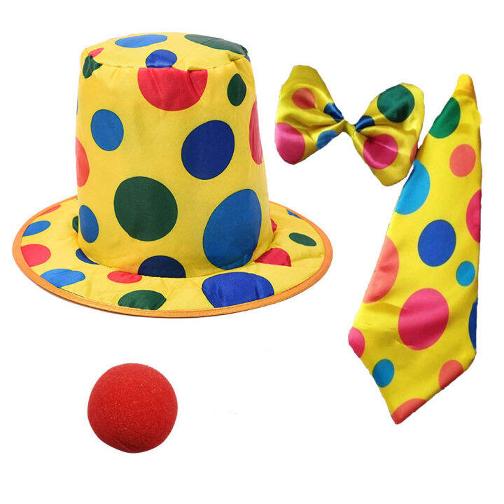 polka-dots-clown-hat-tie-bow-clown-nose-circus-accessories-for-party-holiday-festival-props-costume-cosplay-halloween