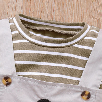 2022 Summer Children Sets Short Sleeve Striped T-shirt Print Koalas Suspenders 2Pcs Roupa Infantil Menina Clothes Sets 18M-6T