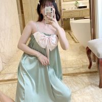 Nightgown female summer ice silk pajamas han edition condole thin lovely bowknot students smoking jackets