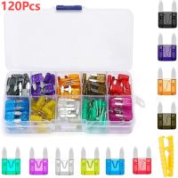 120pcs Mixed Mini Blade Fuses Auto Car Truck Assortment Fuse Assortment Kit 2A/3A/5A/7.5A/10A/15A/20A/25A/30A/35A Printing Stamping