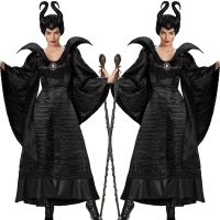 New Fashion Women Spring Autumn Halloween Long Sleeve Girls Cosplay Devil Witch Long Dress Game Costumes Dresses With Hat