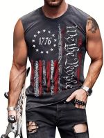 xixibeauty Mens Trendy Sleeveless Shirt For Summer Outdoor Indoor, Casual American Flag Graphic Slightly Stretch Crew Neck Tank Top