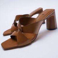 2022 ZARAˉsummer new womens shoes brown thick heel simple open-toed high-heeled sandals for women