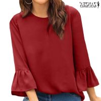 COD dhdfxcz ZANZEA Women European Street Fashion Ruffle 3/4 Sleeve Solid Color Blouse