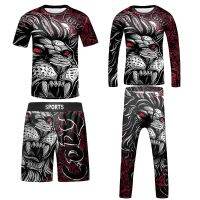 MMA Rashguard Jitsu เสื้อยืด + ชุดจั๊มสูทแบบกางเกง Bjj Gi Kickboxing เสื้อผ้าเด็กชายเด็กชายมวยไทยกางเกงขาสั้นอัด MMA