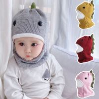 Kids Baby Winter Knitted Balaclava Beanie Hat Cute Cartoon Dinosaur Thick Lining Thermal Earflap Hood Scarf Skull Cap