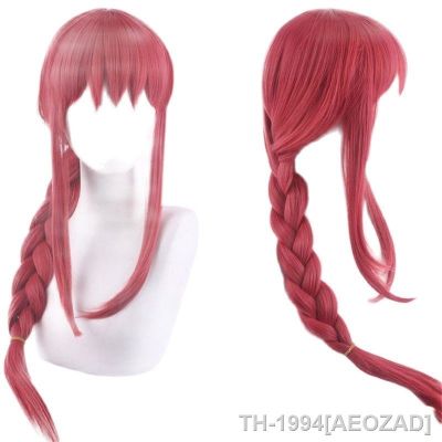 AEOZAD Anime Chainsaw Makima คอสเพลย์ Peruca Cabelo vermelho longo rosa de ฮาโลวีน Sintético 75 ซม.