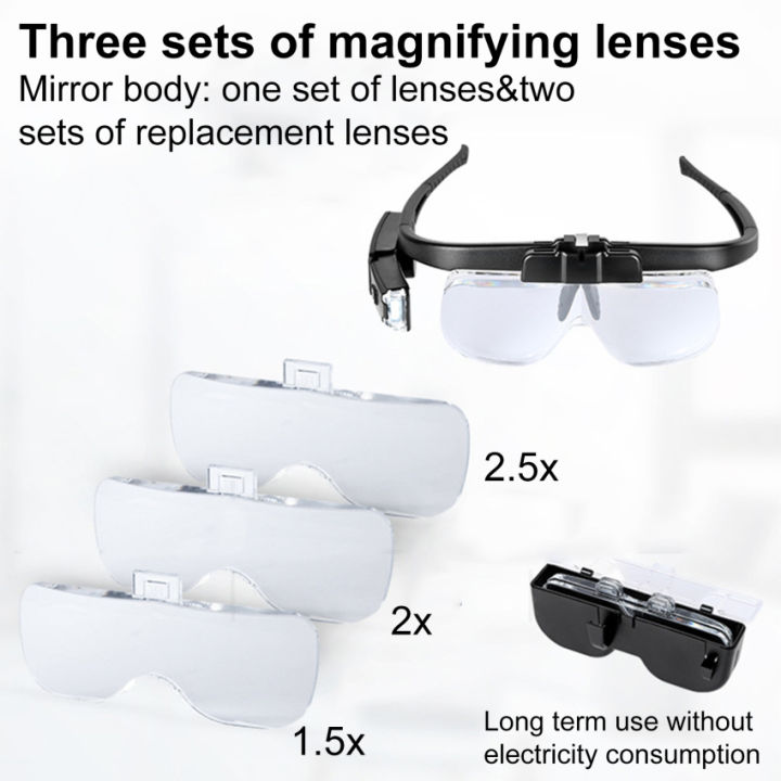 หัวแว่นขยายแบบชาร์จไฟได้1-5x-2-0x-2-5x-แว่นขยาย-led-สำหรับการอ่านอัญมณีซ่อมแซม