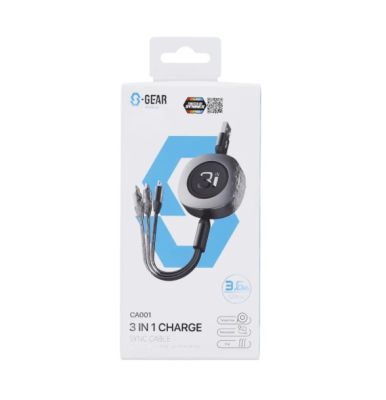 CHARGER CABLE (สายชาร์จ) S-GEAR 3IN1 MICRO-USB,USB-C AND LIGHTNING 1.2 METER (CA001-3 in 1)