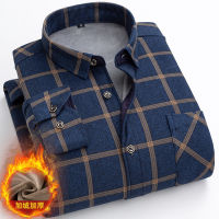 14-Color Mens Large Size Fleece Warm Plaid Shirt Classic Style Regular Fit Plus Velvet Thick Casual Shirt Male Brand Clothes