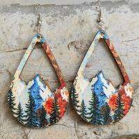 Snow Mountain and Forest Wood Teardrop Earrings for Women Vintage Cutout Wooden Earrings Fashion Jewelry Wholesale