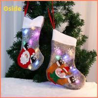 OSIDE ตกแต่งต้นคริสต์มาส แขวน ซานต้า ถุงน่องคริสต์มาส ถุงเท้า ไฟ LED ขึ้น ถุงของขวัญขนมคริสต์มาส