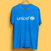 เสื้อยืดผ้าฝ้าย ผ้าฝ้าย พิมพ์ลายจักรวาล Unicef United Nations แบบกําหนดเอง