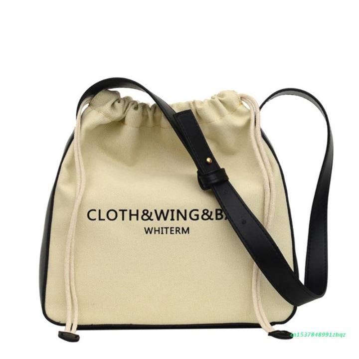 ผู้หญิงลำลองกระเป๋าสะพายผ้าใบที่มีสายหนังเทียม-c-rossbody-กระเป๋ากระเป๋าตัวอักษรพิมพ์ปรับ-drawstring-กระเป๋าถือกระเป๋า