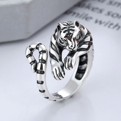 Ferocious Tiger Ring for Men Women Vintage Silver Color Animal Style Simple Trendy Jewelry Gift Adjustable Opening Rings