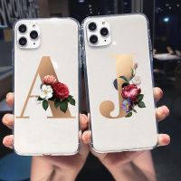 ▬●℗ Initial Letter A B C D Phone Case For iPhone 12 Pro Max 13 Pro Max 13 mini 11 Flower letters Texture Couples Soft silicone Cove