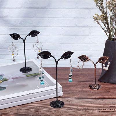 6Pcs Metal Earring Stand Leaf Shape T Shape Earring Display Stand for Retail Photography Prop