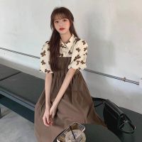 COD DSFGRDGHHHHH Summer New Style Chic Little Skirt Fake Two-Piece Niche Over-The-Knee Long polo Collar Puff Sleeve Mori Gentle Dress Women