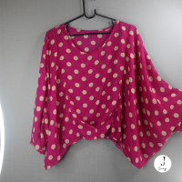 พร้อมส่งจ้า?เสื้อพลัสไซส์ ดีไซน์ลายจุด คอกลม ครอป แขนใหญ่ Plus size blouse, polkadot design, round neckline, crop top, big sleeve