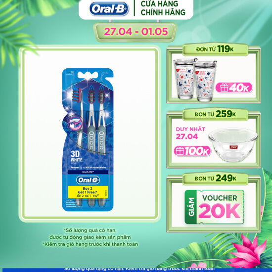 Bàn chải đánh răng oral-b cao cấp trắng sáng 3d white - vỉ 3 cái - ảnh sản phẩm 1