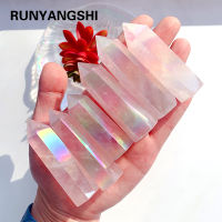 Runyangshi หินธรรมชาติ Crystal Point ไม้กายสิทธิ์ Rose Quartz Healing Gem Electroplate Angel Aura ของตกแต่งบ้าน-Soneye