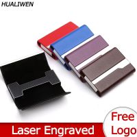 【CW】△  Engraved Luxury Business Card Holder Metal Credit Aluminum Leather Wallet