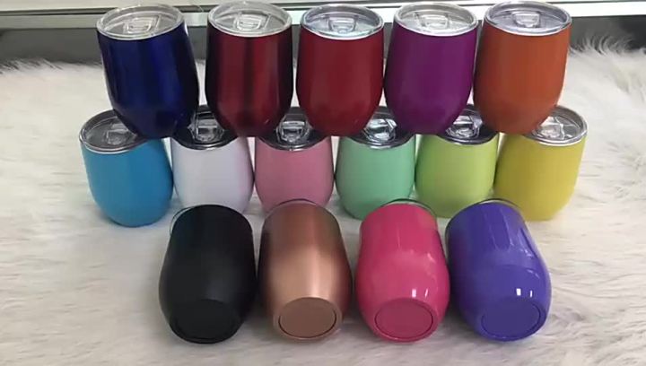 12oz Beer Cups Wine Tumbler Mug Wine Glass With Lid Vacuum Thermos Egg  Shaped Cup 304 Stainless Steel Bridemaid Graduation Gift