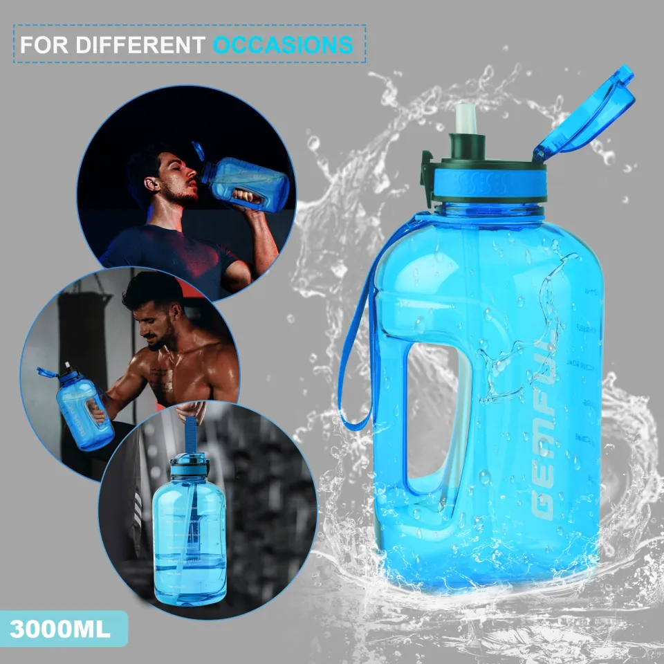 GEMFUL Large Water Bottle Motivational 3L - BPA Free Big Jug for Men Women