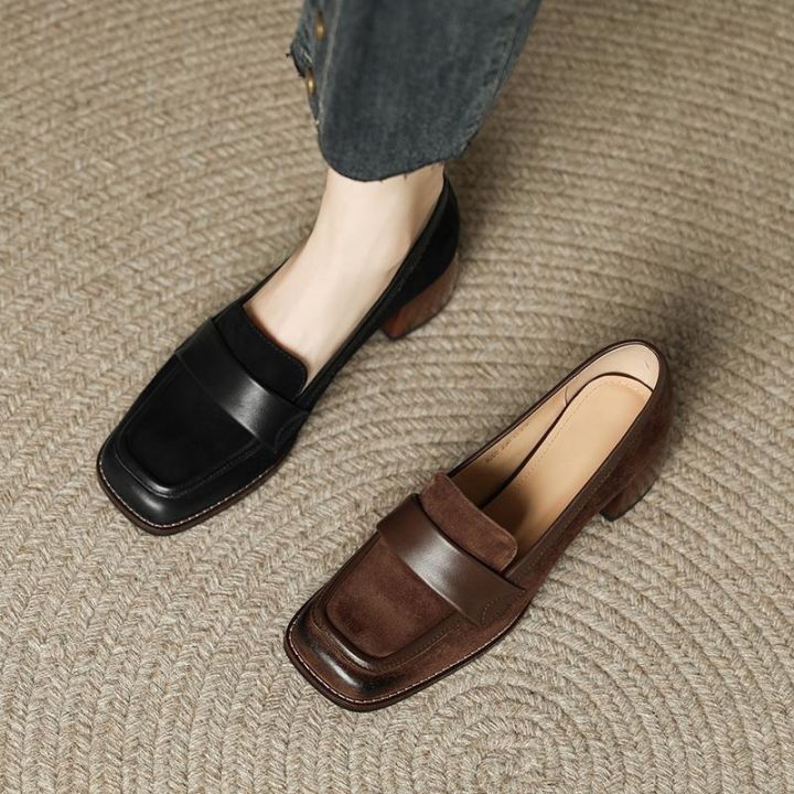 british-style-small-leather-shoes-for-women-retro-square-toe-single-shoes-thick-heels-spring-and-autumn-new-style-genuine-leather-frosted-loafers