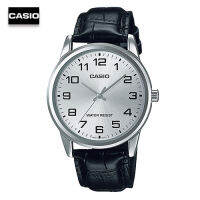 Velashop นาฬิกาข้อมือผู้ชาย Casio สายหนังสีดำ/หน้าปัดเงิน รุ่น MTP-V001L-7BUDF, MTP-V001L-7B, MTP-V001L