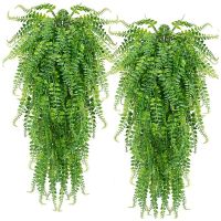 2 Pcs Artificial Hanging Ferns Plants Vine Ivy Boston Fern Hanging Plant Outdoor UV Resistant Plastic Plants