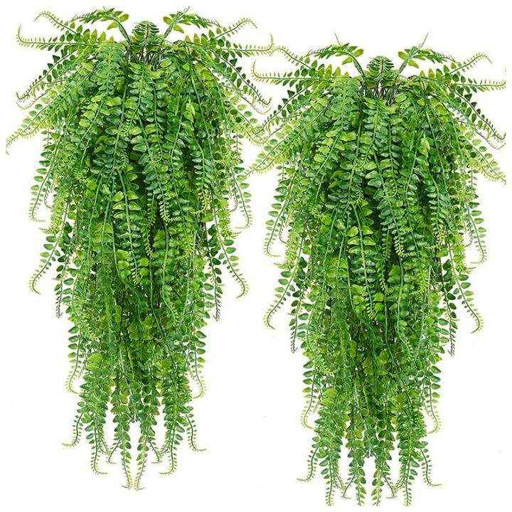 2-pcs-artificial-hanging-ferns-plants-vine-fake-ivy-boston-fern-hanging-plant-outdoor-uv-resistant-plastic-plants