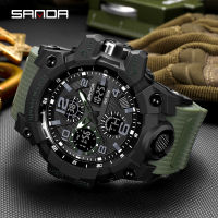 SANDA luxury sports mens watch analog digital watch military LED waterproof wrist multi-function watch mens Relogio Masculino