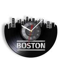 NEW (Style) Boston Landscape Laser Cut Longplay นาฬิกาแขวนผนัง City Of America นาฬิกาแผ่นเสียงสถานที่สำคัญนาฬิกางานศิลปะสำหรับตกแต่งผนังที่ทันสมัย